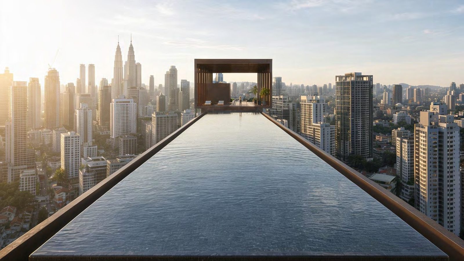 Aloris Sky Infinity Pool render, east view toward KLCC